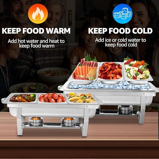 4 pack Chafing Dishes for Buffet of Stainless Steel Food Warmers for Parties 9 QT Chafers and Buffet Warmers Sets with 1/3 size pan Commercial Catering Chafers for Event Party
