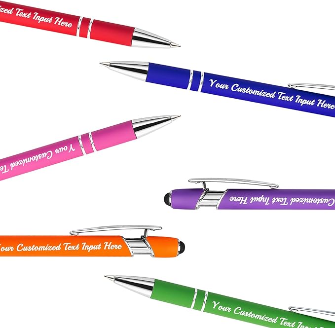 Up to 100 Pcs Personalized Ballpoint Pen Custom Pens Free Engraved Bulk with Name Logo Soft Black Ink Stylus with Touch Metal Office Gift for Anniversaries Graduations Birthdays