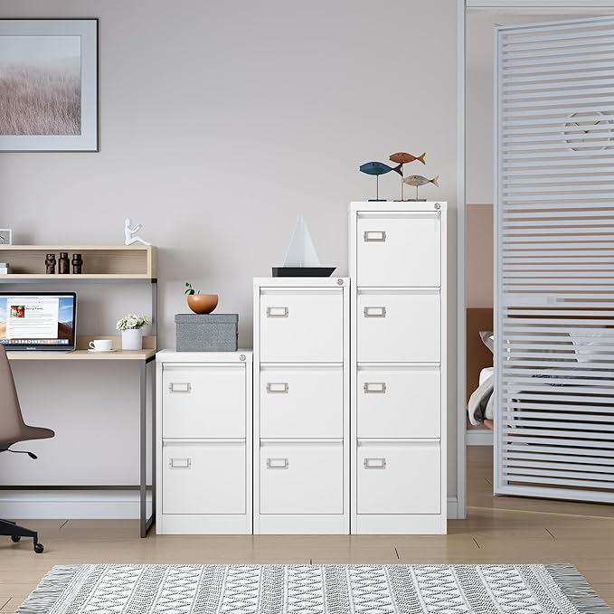 SISESOL 3 Drawer File Cabinet with Lock and Tag,Narrow Three Drawer Filing Cabinet,Vertical Metal File Cabinets,White Filing Cabinets for Home Office Fit Letter/A4/Legal Size File,Easy Assembly