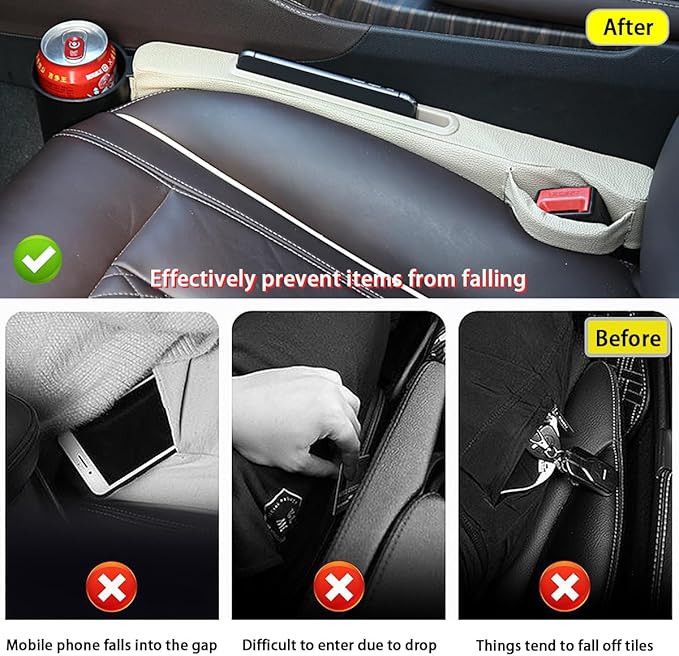 2 Pack Car Seat Gap Filler with Storage Box,Fill The Gap Between Seat and Console,Car Console Gap Filler,Prevent Things from Dropping,Convenient to Storage Keys and Phone(Beige)