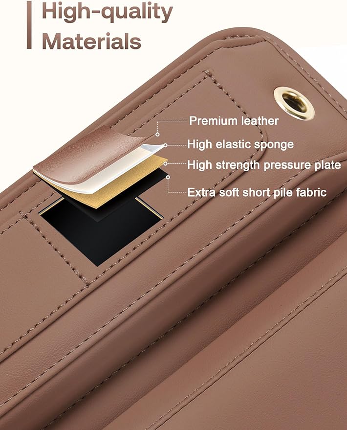 Premium Leather Seat Gap Filler Organizer, Universal Fit Car Accessories for Women/Men Interior, Center Console Organizer With Card Slots for SUV Truck (Brown, 2 Pack)