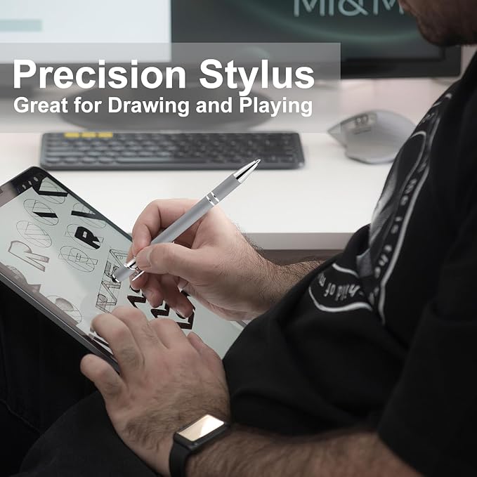 LINFANC 12 Pack Morandi Ballpoint Pen with Stylus Tip, 1.0 mm Black Ink Smooth Writing Pens, Metal Stylus Pens for Touch Screens