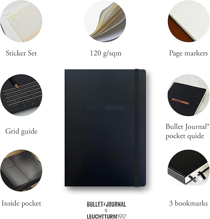 LEUCHTTURM1917 The Official Bullet Journal Artist Edition 2024 - Designed by Sarita Walsh - Notebook Built for BuJo with Gold Accents and Gilding - BuJo Pocket Guide Included