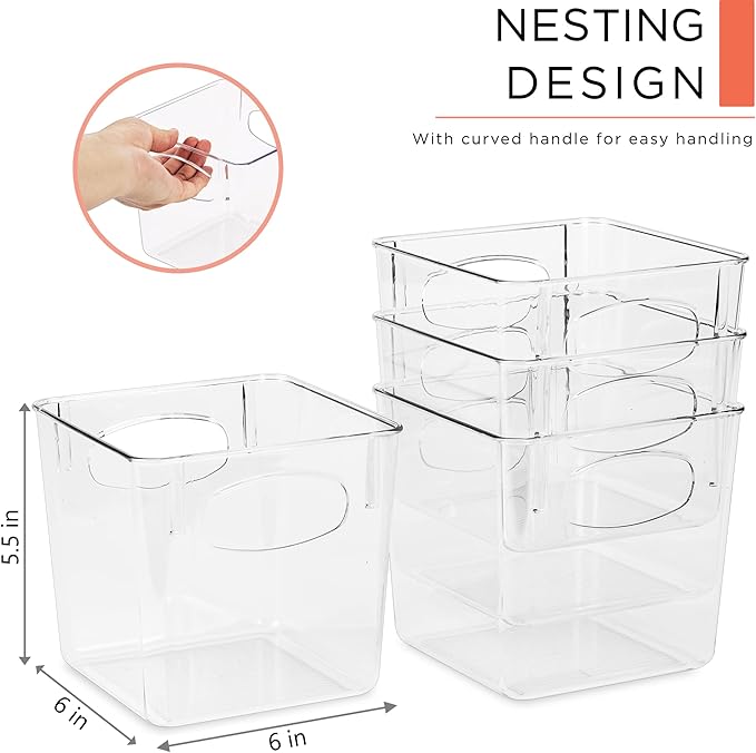 Sorbus Small Clear Plastic Storage Bins for Shelves, Clothes, with Handle - Clear Storage Bins, Drawer, Shelf, Closet, Pantry, Fridge, Freezer Organizer Bins, Closet Organizers and Storage (8 pack)
