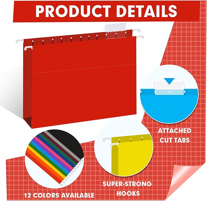 HERKKA Extra Capacity Hanging File Folders, 60 Pack Reinforced Letter Size Hanging Folders with Heavy Duty 2 Inch Expansion, Designed for Bulky Files, Medical Charts, 12 Assorted Colors