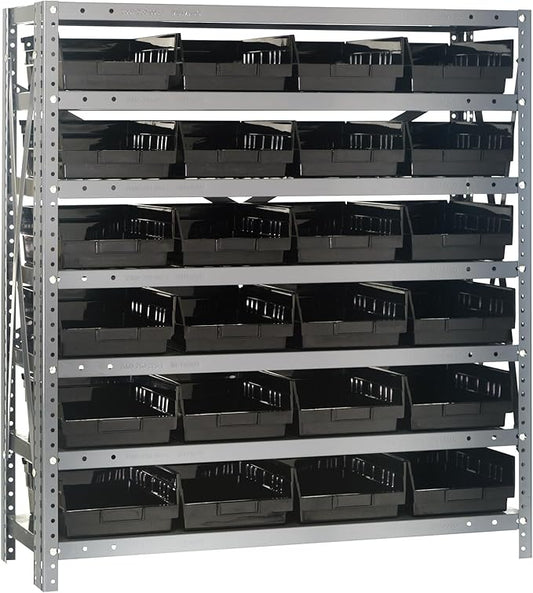 Quantum Storage Systems 1239-107BK Steel Shelving Unit with 4" Shelf Bins, 12" D x 36" W x 39" H, Black