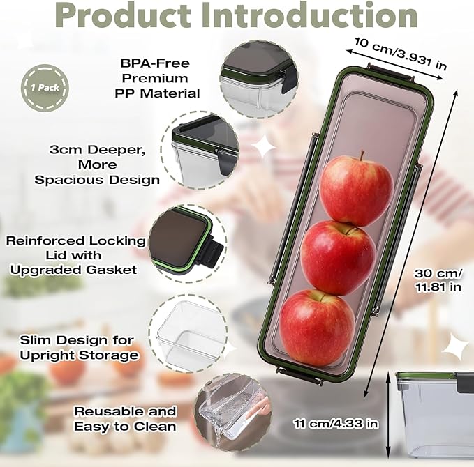 Upgraded Celery Keeper for Refrigerator – 3cm Deeper, BPA-Free Vegetable Storage Container with Reinforced Locking Lid, Durable PP Bin for Fresh Celery, Carrots & Cucumbers