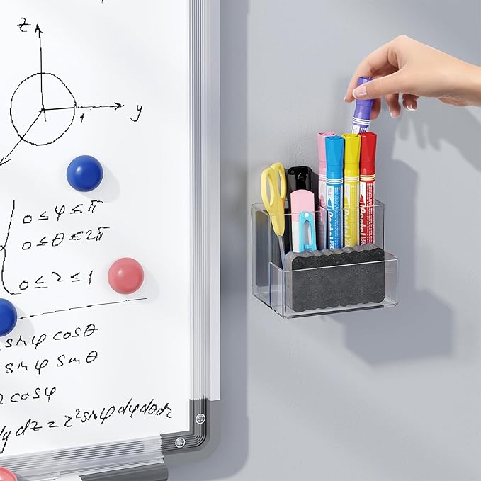 Marbrasse Acrylic Magnetic Pen Holder, Dry Erase Marker Holder, Magnetic Whiteboard Pencil Holders for Refrigerator, Locker, School and Office,Clear