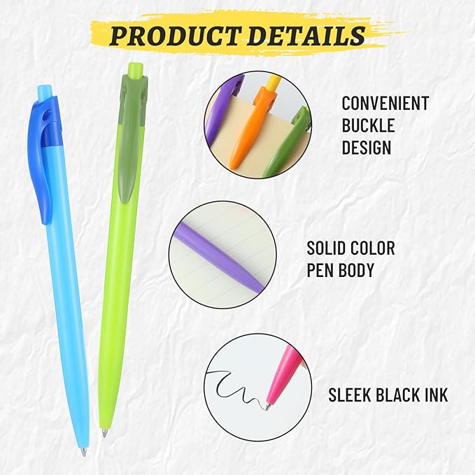 Yuxingrong Retractable Ballpoint Pens 1.0mm, Smooth Writing Black Ink Click Pens, Comfort Grip & Anti-Slip Design, Quick-Dry Oil-Based for Office, School, Journaling, Planner 50Pack