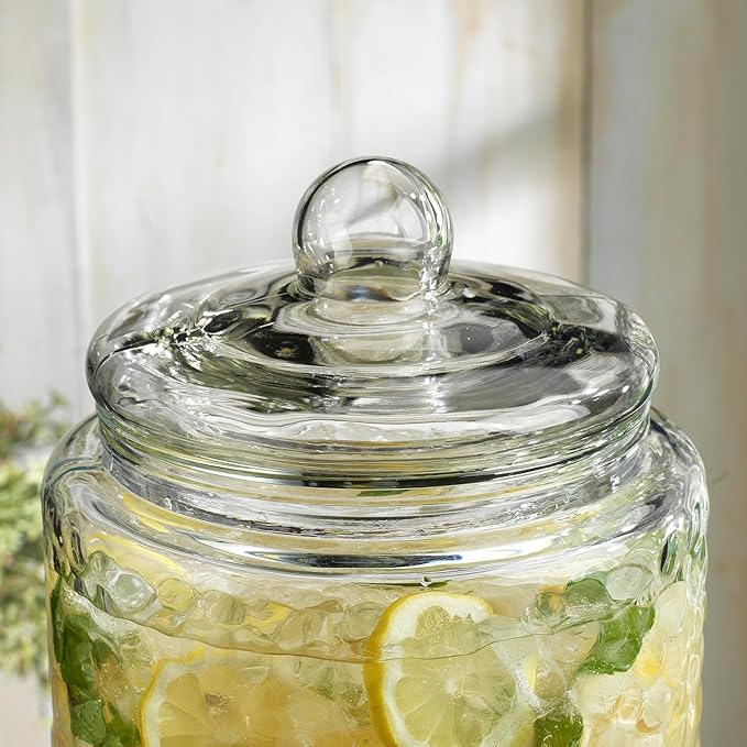 HC Classic Hammered Glass Ice Cold Beverage Drink Dispenser - 3 Gallon, With Glass Lid and Antique Metal Stand, 100% Leak Proof Spigot- Wide Mouth Easy Filling For Outdoor, Parties & Daily Use