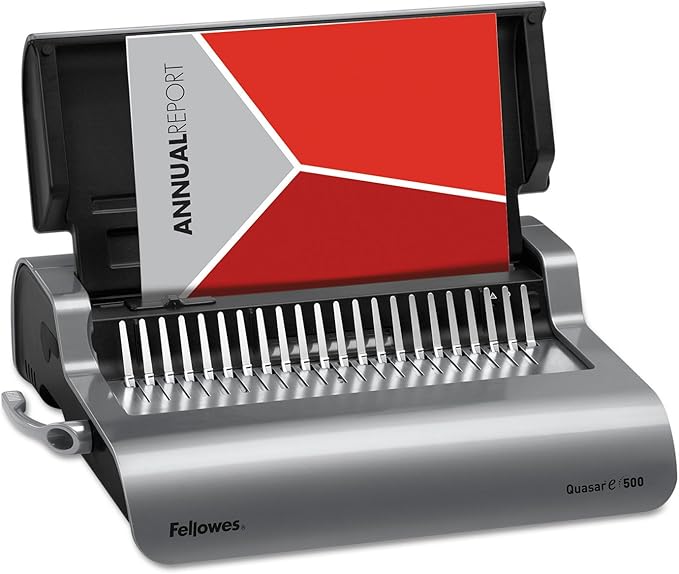 Fellowes 5216901 Quasar 500 Electric Comb Binding System, 16 7/8 x 15 3/8 x 5 1/8, Metallic Gray