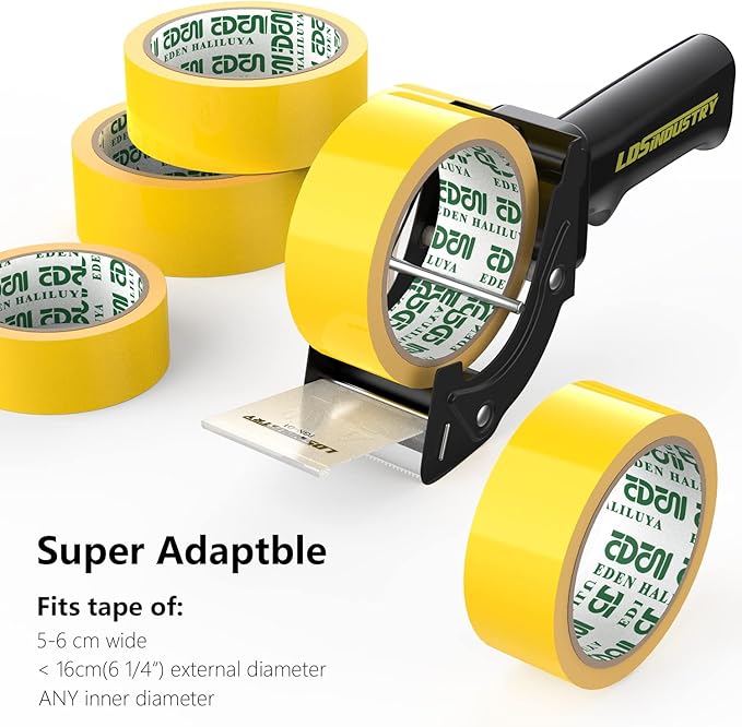 Rapid-Replace Packing Tape Dispenser Gun with Extra Blade, 2IN(50mm) Lightweight Ergonomic Industrial Handheld Heavy Duty Tape Cutter for Carton, Packaging and Box Sealing, Black