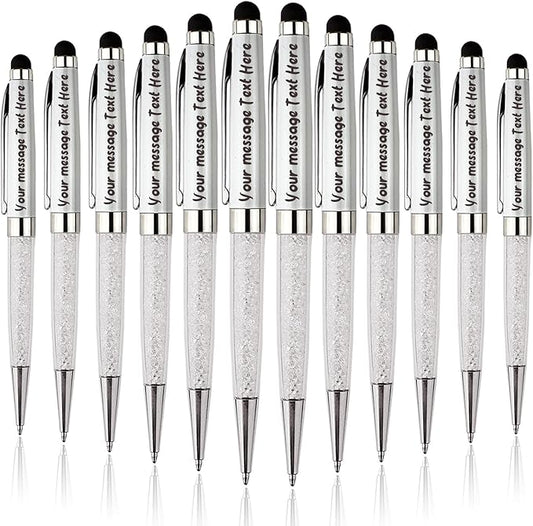 Personalized Ballpoint Pens, Quality Metal Crystal Pens - Custom your Name or Message, Wiht 10 Black Ink Refills Stylus pens Gift for Office, Anniversaries, Graduations, Birthdays 12pcs/Pack
