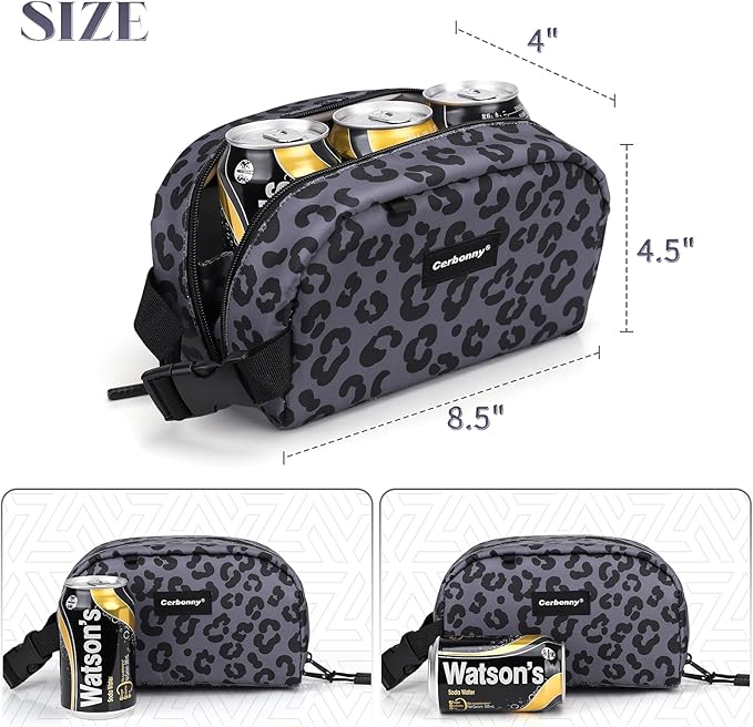 Cerbonny Reusable Lunch Bag, Grey Leopard, 2.5L, Insulated, Zipper Closure, Portable, Thermal Insulated, Office, Picnic, Travel, School