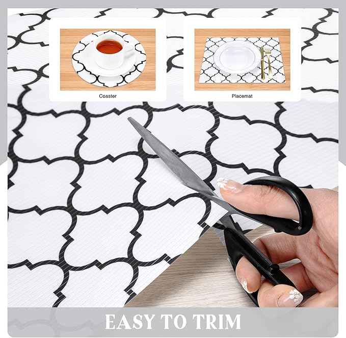 Glotoch Non Slip Shelf Liner 24 Inch Wide, Non Adhesive Drawer Liner, Waterproof Shelf Liners for Kitchen Cabinets/Refrigerator/Wire Shelving/Bathroom/Pantry-Heavy Duty, Durable, White Quatrefoil