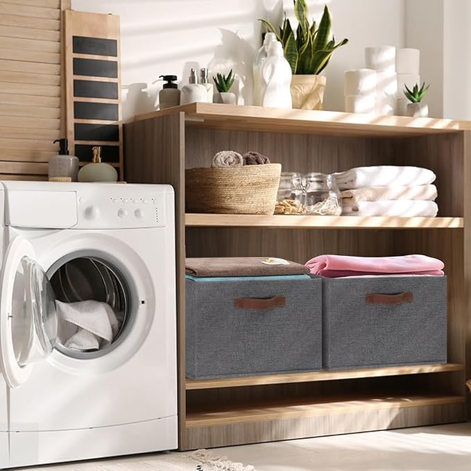 GhvyenntteS Large Fabric Storage Bins 6 Pack, 15x11x9.6 Inch Storage Baskets for Shelves, Foldable Closet Storage Bins for Shelves, Closet Organizers and Storage Boxes, Gray