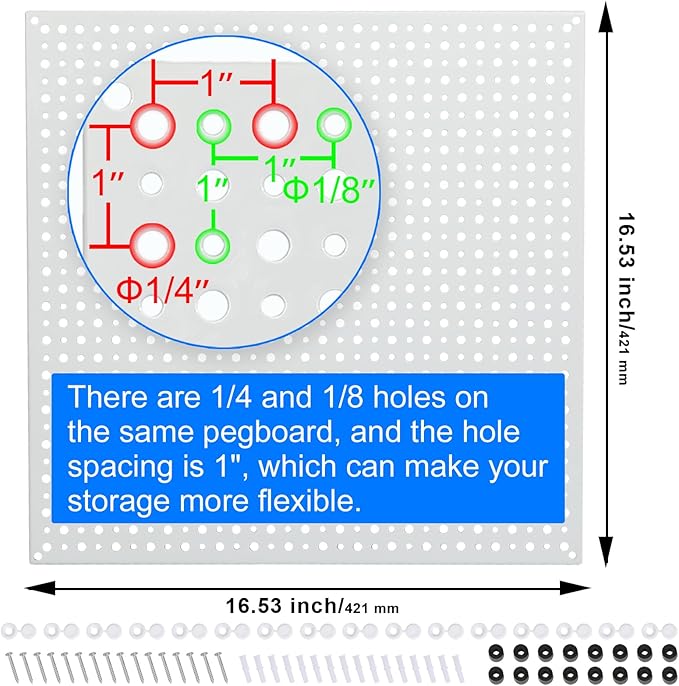 Pegboard Rack Garage Storage Steel Horizontal Peg Board Pack,Steel Pegboard Heavy Duty- 4 Pack 16-Inch X 16-Inch Metal Peg Board Tool Organization Panels(White)