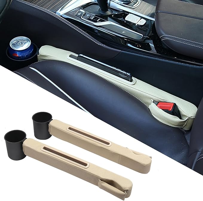 2 Pack Car Seat Gap Filler with Storage Box,Fill The Gap Between Seat and Console,Car Console Gap Filler,Prevent Things from Dropping,Convenient to Storage Keys and Phone(Beige)