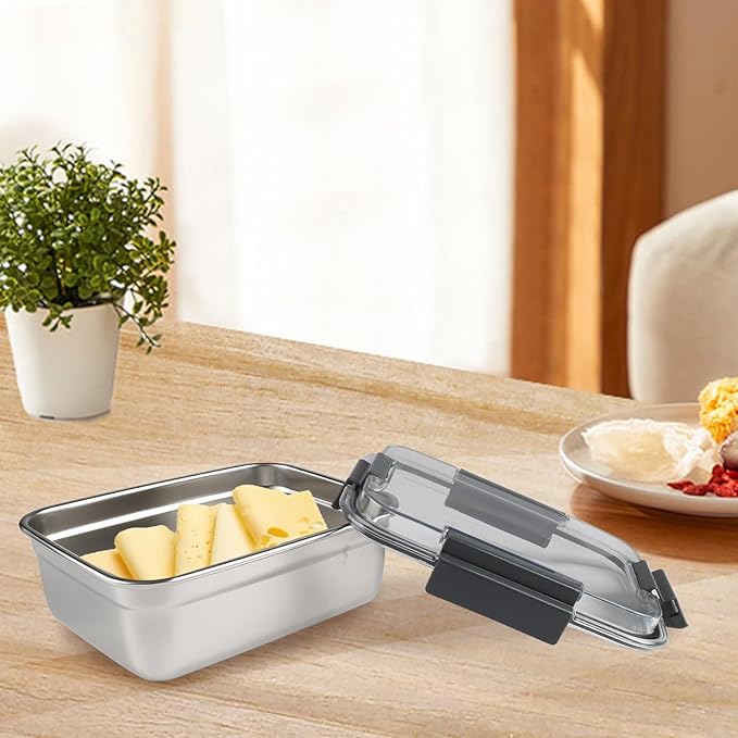 Cheese Container for Refrigerator,Cheese Stainless Steel Container with Lids,Deli Meat Saver,Shredded Cheeses Storage Containers for Fridge,Stackable Kitchen Keeper,Sliced Cheddar Holder