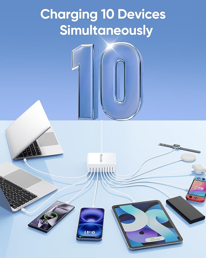 800W USB Charging Station, 120W PD GaN5 Super Fast USB C Charger Block-10 Port, Type C for PC Laptop MacBook Pro/Air Charger Compatible with iPhone 17 16 15 14 13 12 Pro Max, iPad, Galaxy