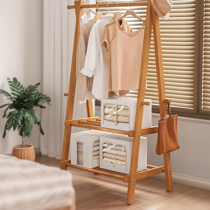 FHSQX 3 Pack Clothes Storage Bins Foldable Metal Frame Storage Box Stackable Linen Fabric Container Organizer Set with Carrying Handles and Clear Window (Cream White, 15.7x11.8x11.8inch(36L))