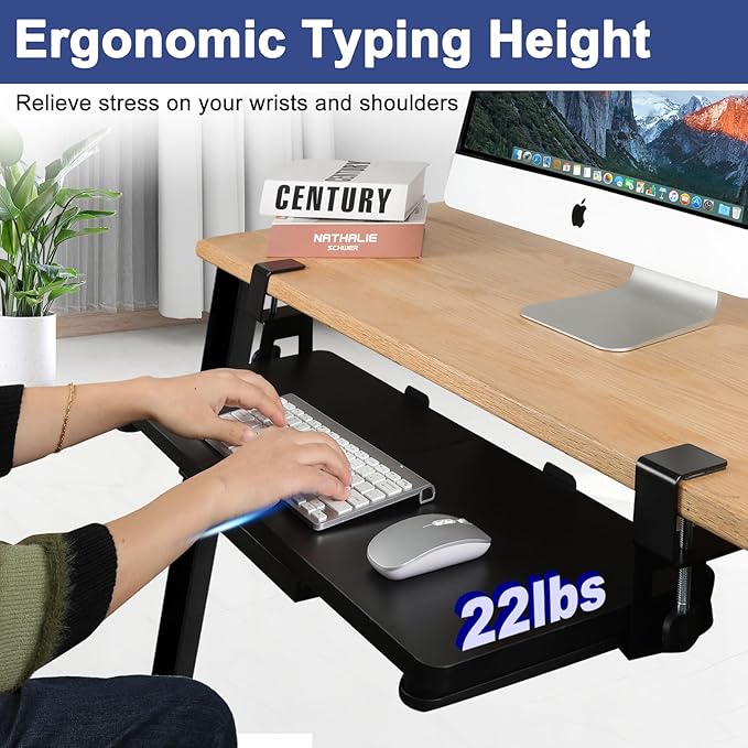 Desktop Keyboard Tray, Pull-Out Under The Table, 26.77 "X 11.81" Large-Sized Keyboard Tray, C-Shaped Lip Holder, Easy to Install, Suitable for Home Learning and Office Use(Black)