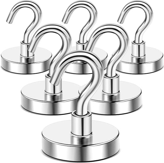 DIYMAG 6 Packs Magnetic Hooks,170 Lb Heavy Duty Neodymium Magnets for Refrigerator, Strong Cruise Ship Essentials Hook for Hanging, Magnetics Hanger for Grill
