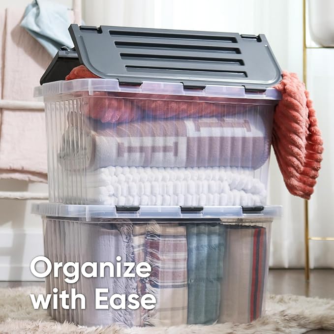 Superio Storage Bins with Lids- Clear Boxes for Organizing, Stackable Plastic Containers- BPA Free, Non-Toxic, Odor Free, Organizer for Home, Office, Dorm, 53 Quart (6 Pack, 20.25"x14"x14.6")