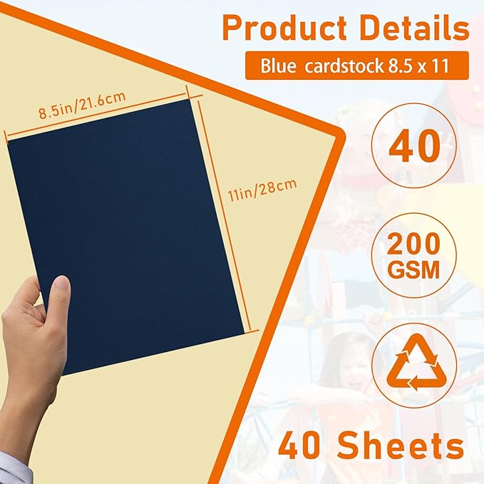 40 Sheets Navy Blue Cardstock 8.5 x 11 Craft Paper, 75lb Heavyweight Construction Paper Card Stock for Wedding Invitations, School Crafting, Memus, Making Cards, Greeting Cards