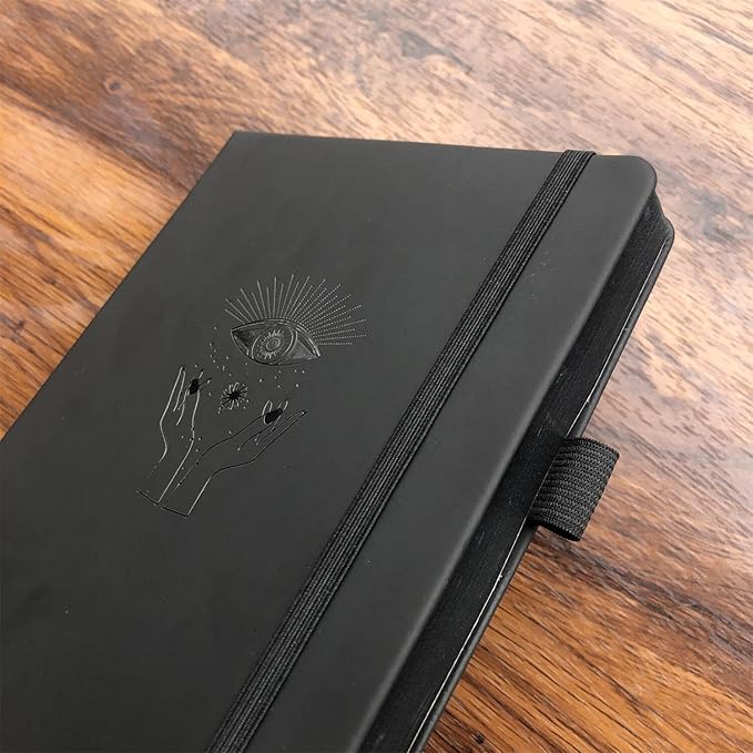 BUKE Dotted Journal - Dot Grid Notebook - 150gsm No Bleed Black Paper - 160 Black Pages - For Women and Men - A5 PU Leather Hardcover 5.75" x 8.5" and Gift Box (BKB-1)