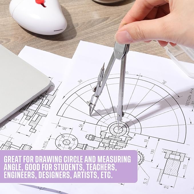 EBOOT Student Geometry Math Set, Drawing Compass and 6 Inch Swing Arm Protractor 180 Degree Math Protractor (Purple)
