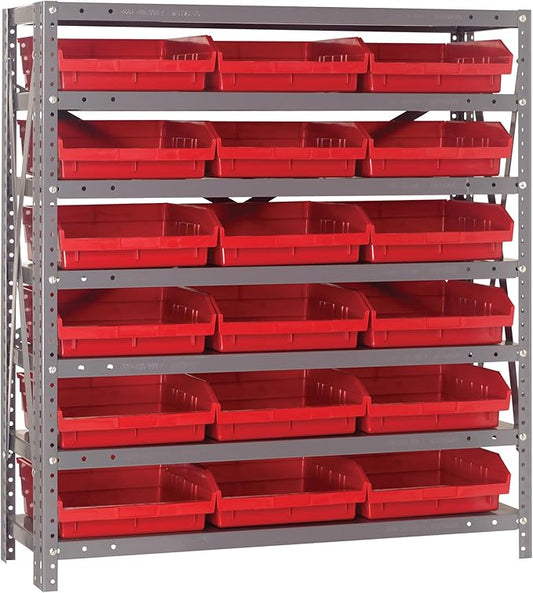 Quantum Storage Systems 1839-110RD Steel Shelving Unit with 4" Shelf Bins, 18" D x 36" W x 39" H, Red