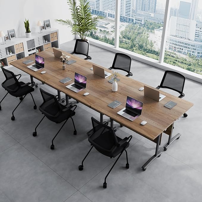 Folding Conference Table, Modern Conference Room Tables with Flip-Top Design, Foldable Conference Table Meeting Table with Wheels, Mobile Seminar Training Tables for Office Classroom (2, Walnut 2)