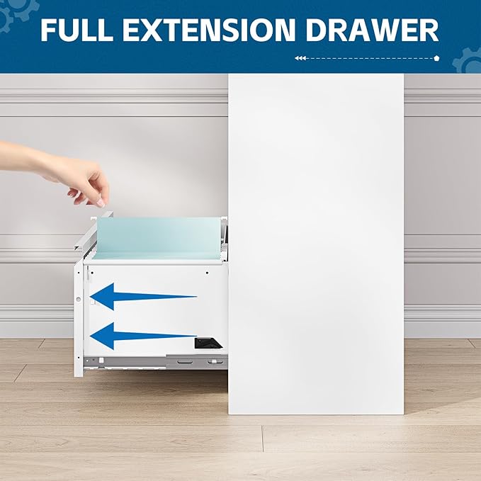 2-Drawer Metal File Cabinet, Lateral Vertical Filing Cabinets for Home Office, Locking File Cabinet with Storage Shelves, Legal/Letter/A4 Size (White, Assemble Required)