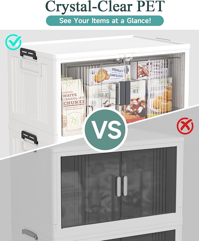 OlarHike 144QT Lockable Storage Bins with Lids - Folding Storage box with Doors and Wheels, Collapsible Plastic Bins for Closets, Stackable Organizer and Containers, Christmas Gifts, 3 Pack Cubes