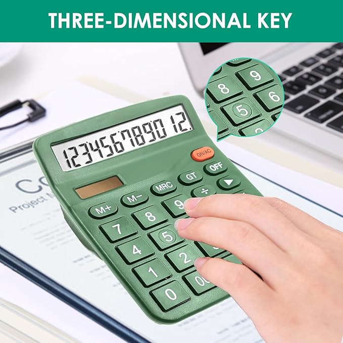 8 Pack Calculator Desktop, 12-Digit Solar Basic Calculators Dual Power Electronic Calculators with Large LCD Display Big Button for Office Home and School (Dark Green)