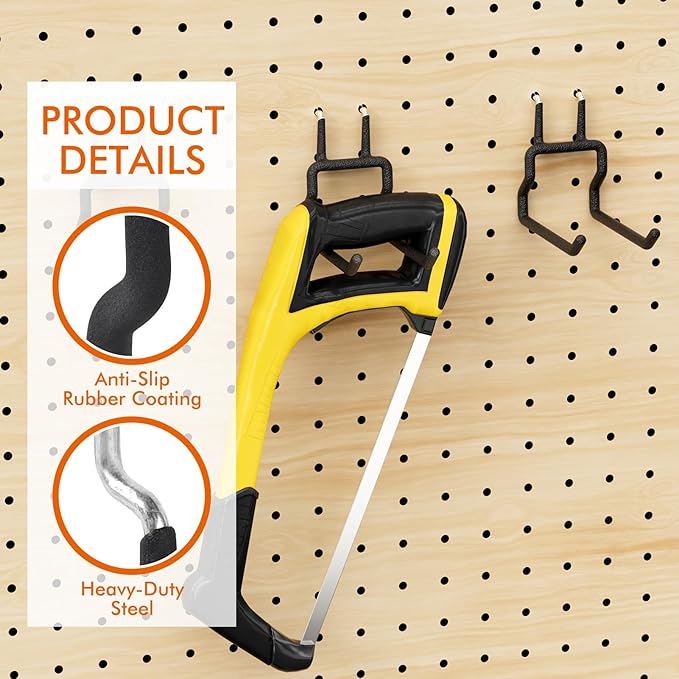 LIGHT DUST Utility Heavy Duty Pegboard Hooks - 5Pack Peg Board Accessories for Hanging Tools Fit 1/8" 1/4" Peg Holes - Pegboard Organizer Large Tool Holders for Garage Workshop Shed