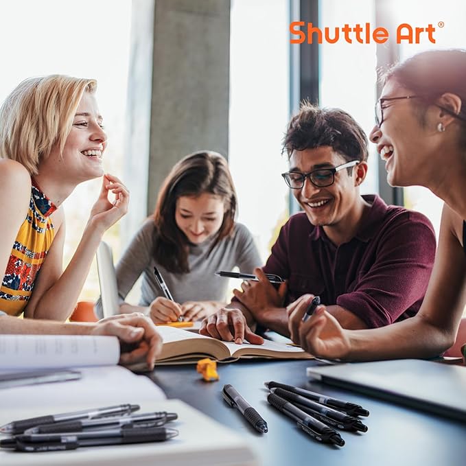 Shuttle Art Black Gel Pens, 100 Pack Retractable Medium Point Rollerball Gel Ink Pens Smooth Writing with Comfortable Grip for Office School Home Work