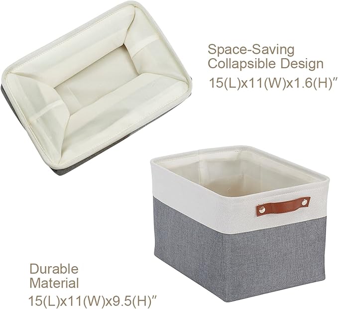 DECOMOMO Storage Baskets for Shelves - Fabric Storage Bins, Linen Closet Organizers and Storage (Slate Grey & White, Large - 4 Pack)