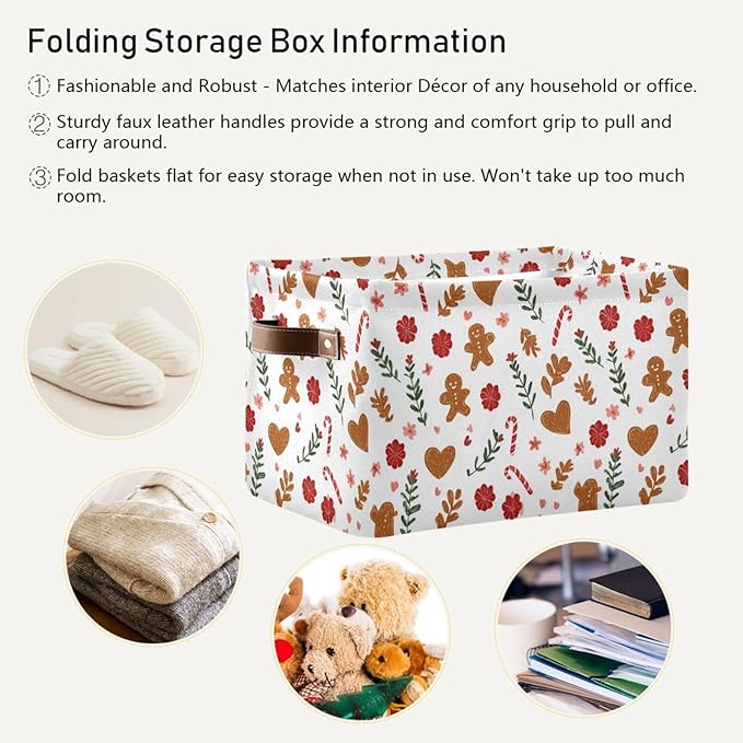 Christmas Gingerbread storage bins basket with Handles, blanket basket, closet organizer, storage cubes 14.2x10.2x8.3 IN