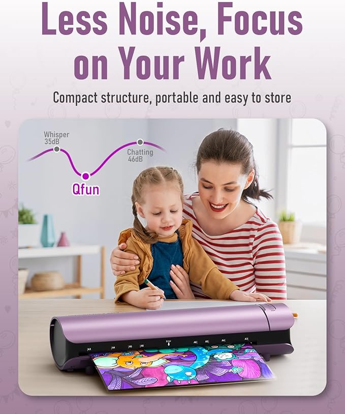 Office Presentation Laminator Machine 11x17 with Laminating Sheet A3/A4/A5, 3/5 Mil Thermal Cold Laminating Machine 13 inch Wide, 60s Warm-Up Lamination Machine, Personal Laminate Machine (Purple)