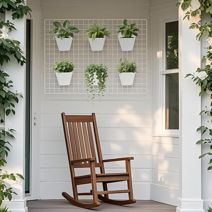 G.CORE Large Grid Wall Bins - 6Pack White Gridwall Accessories Hanging Cups with Back Hooks - Plastic Grid Wall Panels Organizers Wire Shelves Holders for Garage Garden Craft Office Tools Storage