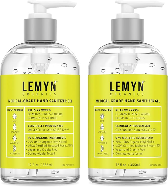 Medical Grade Hand Sanitizer Gel - 97% ORGANIC - 12 FL.OZ. (PACK OF 2)