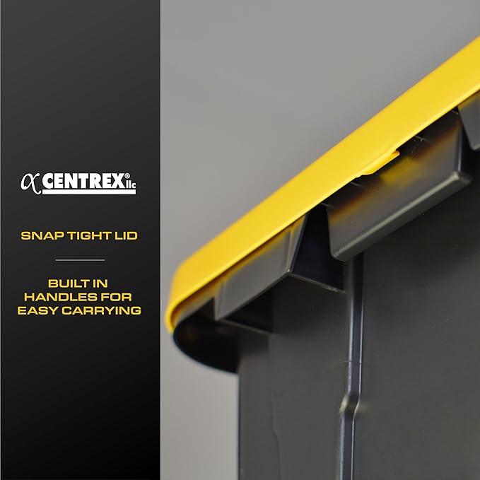 CX BLACK & YELLOW, 12-Gallon Heavy Duty Tough Storage Container & Snap-Tight Lid, (12.51H x 16.3W x 21.8D), Weather-Resistant Design and Stackable Organization Tote [6 Pack]