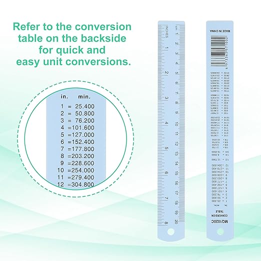 PATIKIL 20cm/8" Metal Ruler, 2 Pack Aluminum Alloy Rulers with Centimeters, Millimeters, Inches and Conversion Table Straight Edge Ruler for Writing Machinist Drafting, Blue