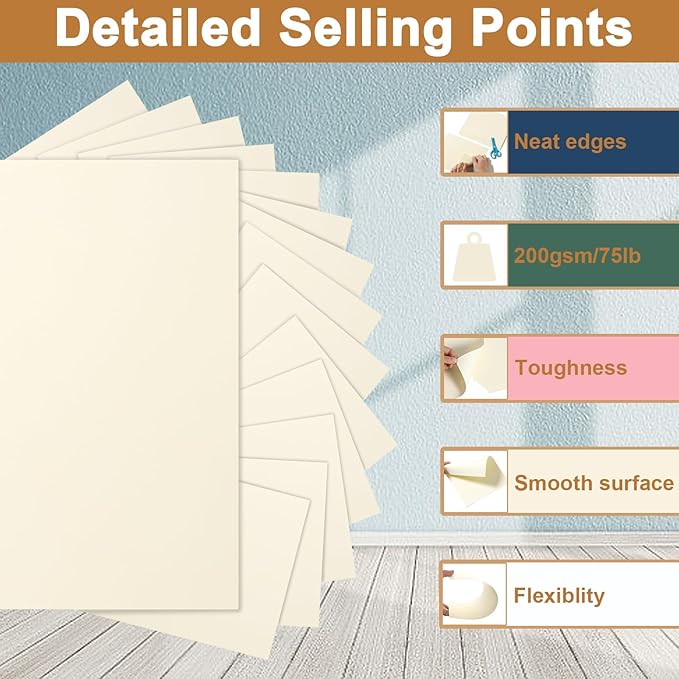 100 Sheets Cream Cardstock 8.5 x 11 Ivory Paper, 200gsm/75lb Off White Paper Card Stock for DIY Cards Making, Greeting Card, Business Cards, School Crafting, Menus, Certificates