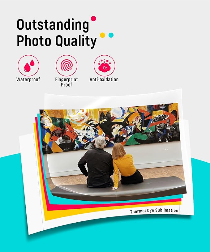 Liene White M200 4x6'' Photo Printer Battery Edition, Wireless Photo Printer for iPhone Android, Dye Sublimation Printing Full-Color Photo 20-Sheet, Portable Picture Printer Ideal for Travel Home Use