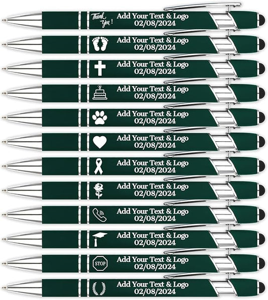 Personalized Pens with Name Logo or Message, Up to 1200 pcs Bulk Custom Metal Ballpoint Pen with Black Ink Customized Gift for Business, Graduation and Promotions (Dark Green)