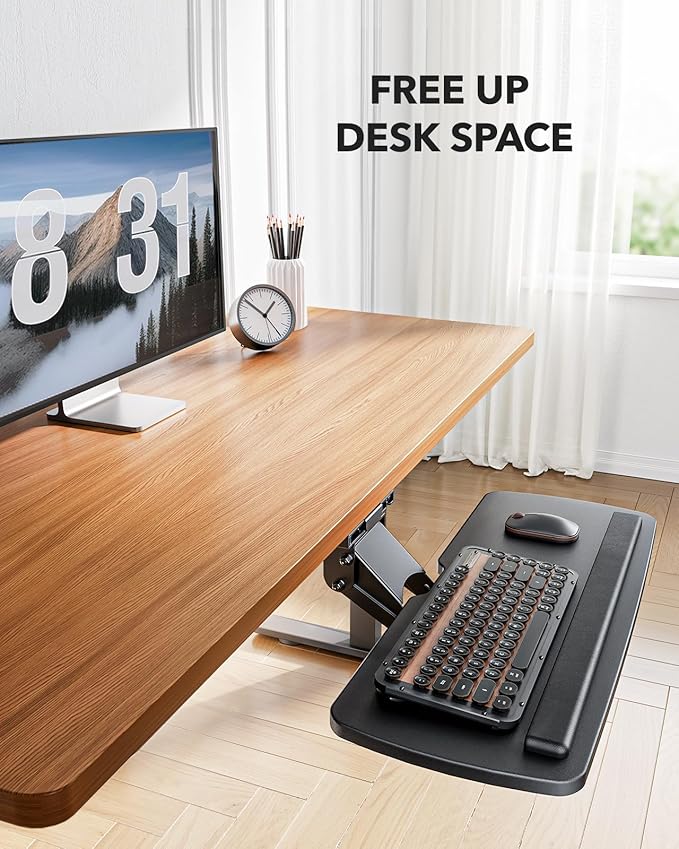 HUANUO Keyboard Tray Under Desk, 360 Adjustable Ergonomic Sliding Keyboard & Mouse Tray, Under Desk Keyboard Tray Slide Out, Keyboard Holder Under Desk for Typing in Home, Office Work, 25"W x 9.84"D
