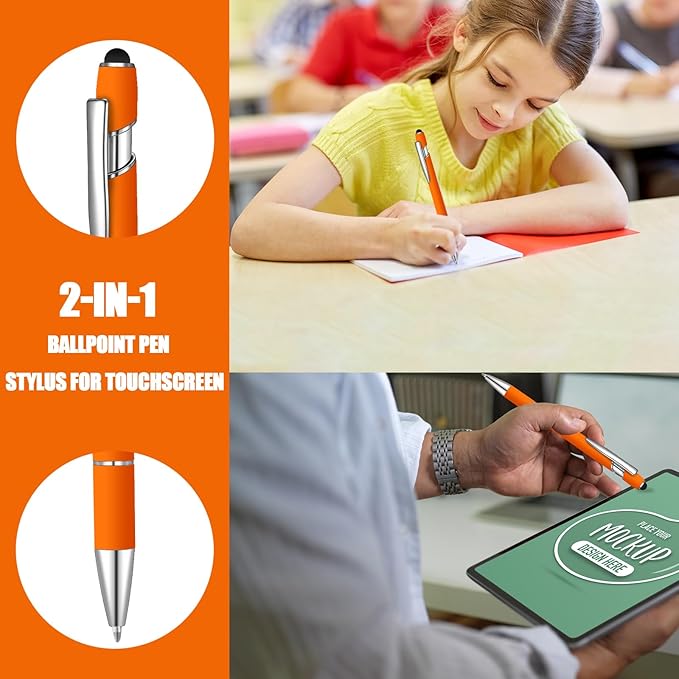 36 Pcs Blue Ink Ballpoint Pen with Stylus 2 in 1 Ballpoint Pen for Touch Screens School Office Coworkers (Orange)